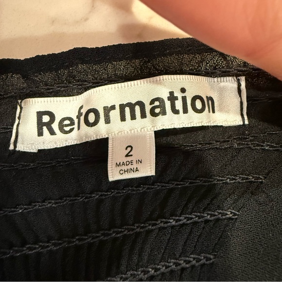 Reformation Christine Mini Dress RuffleHem TieStraps Sweetheart Womens 2 Black - Picture 16 of 16